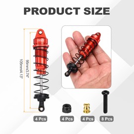 sourcing map RC Shock Absorber 1/10 95mm Aluminum Threaded Front & Rear Shock Absorber Damper Assembled Set for 1/10 RC Car Crawler Racing Truck, Red