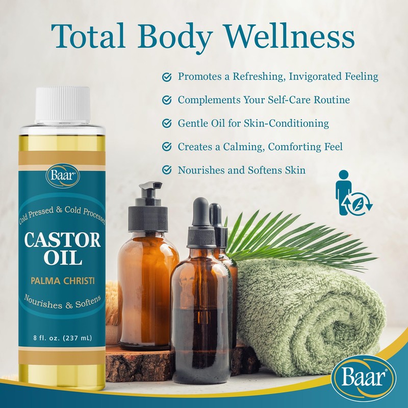 Baar Cold-Pressed Castor Oil, Cold-Processed, Hexane-Free, Palma Christi, for Skin,