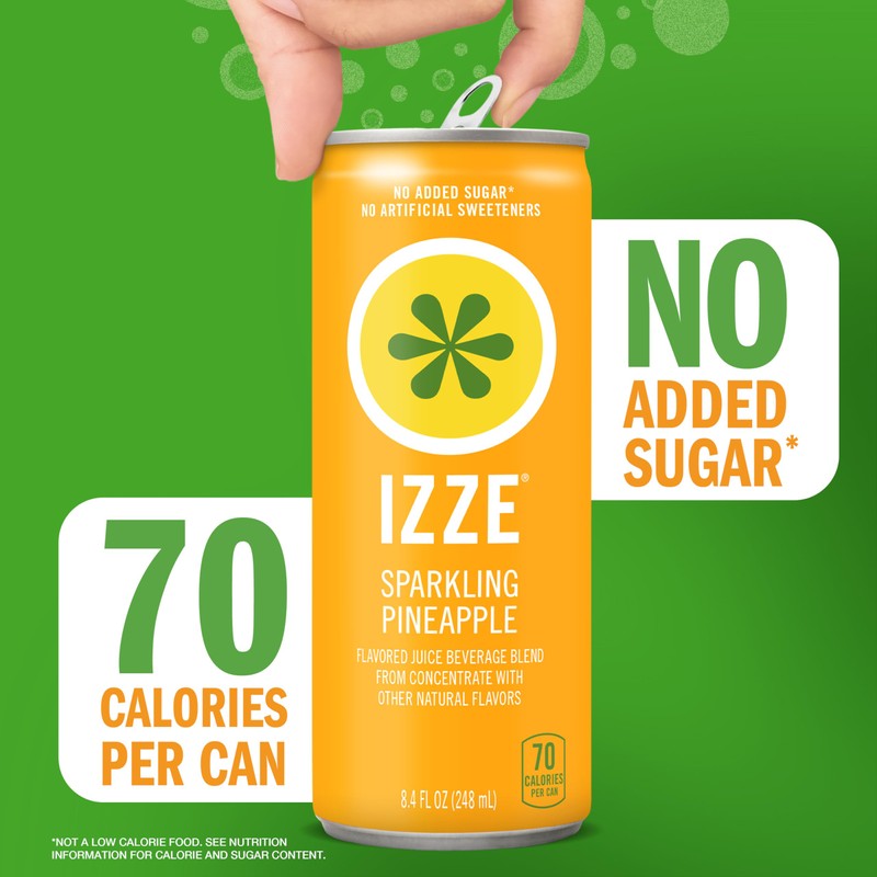 IZZE Sparkling Water Juice Beverage Blend, Pineapple, No Sugar Added,