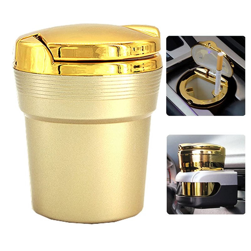 F68DS Car Ashtray with Lid LED Lighting Drink Holder Portable
