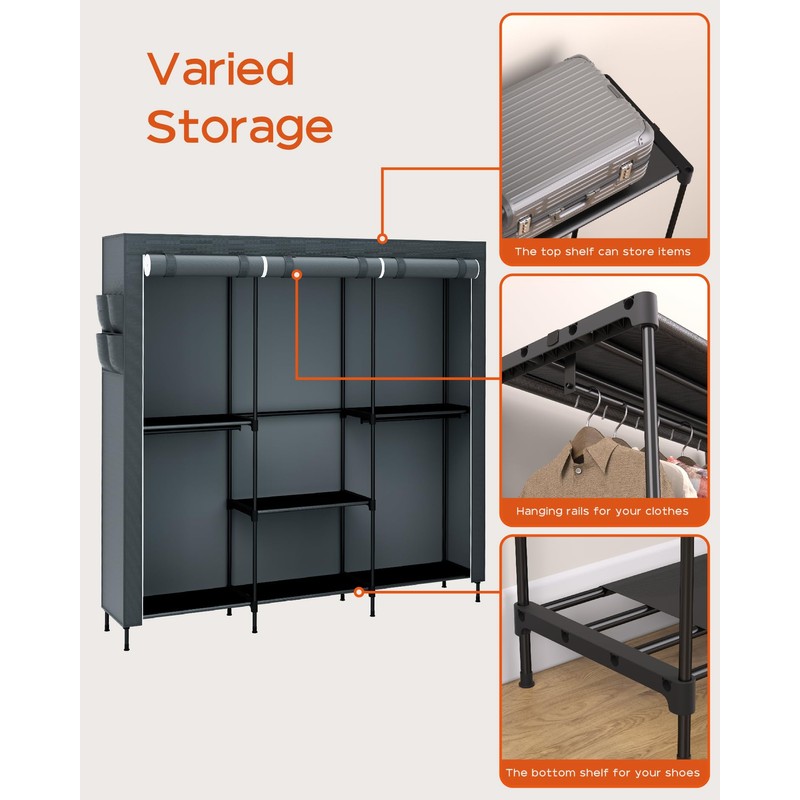 CASAMAYA Clothes Rack, Portable Closet, 81.5 Inch Large Capacity Wardrobe
