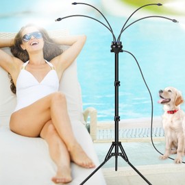 Sulataya Stand Misters for Outside Patio, Adjustable 5.25F Misting System with Four Spray Heads & 26.2FT Water Hose, Portable Standing Misters Cooling System for Camping, Pool, BBQ, Beach & Backyard