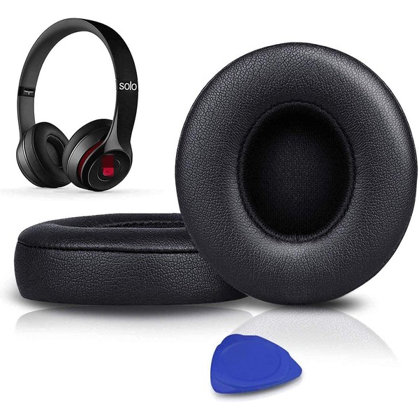 SoloWIT Earpads Cushions Replacement for Beats Solo 2 & Solo 3 Wireless On-Ear Headphones, Ear Pads with Soft Protein Leather, Added Thickness - (Black)
