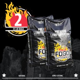 FOGO Premium Oak Restaurant Grade All-Natural Hardwood Medium and Small Sized Lump Charcoal for Grilling and Smoking, 35 Pound Bag 2-Pack