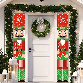 Christmas Nutcracker Door Banners Nutcracker Soldier Porch Signs Xmas Holiday Soldier Model Nutcracker Door Decorations for Yard Indoor Outdoor Wall Party Supplies Decor (Candy)
