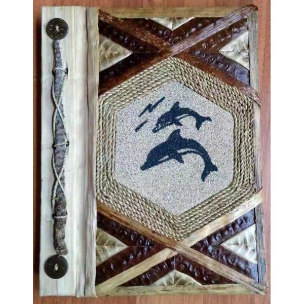 Leaf Notebook Journal Hand Crafted Bali Dolphins on Sand Natural
