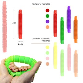 8 Pack Multicolor Retractable Pop Sensory Toy Fingertip Toy Flexible Plastic Tube Fun Tube (Free Storage Bag)