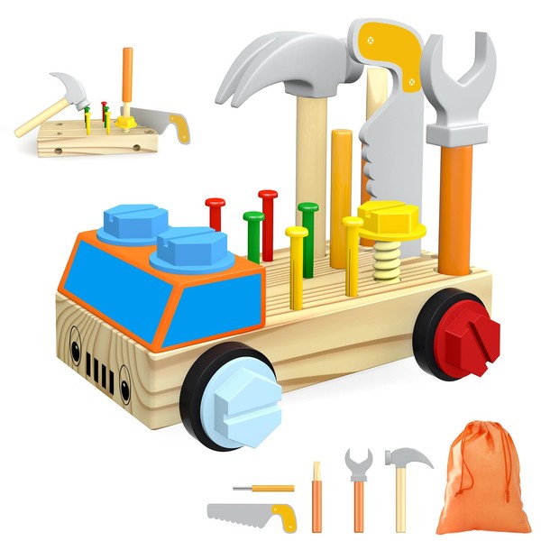 OSLINE Kids Tool Set for Wooden Toys,29 PCS Montessori Wooden Tool Set for Toddler Construction Role Play Toys,Easter Gifts for Boys Girls Toys for 2-5 year olds-Educational Fine Motor Skills Toys