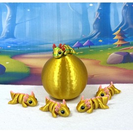 5pcs 3D Printed Axolotl with Egg, Articulated Multi Color Fidget Axolotl, Tiny Mini Animal Gift Idea, Birthday Party Decorations, MA001-Gold-GE