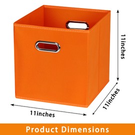 Yunkeeper Fabric storage bins Cubes, Fabric Cube Organizer with Handle, Foldable Cube Bins for Cloth or Accessary Storage, 11x11x11, Set of 6, (Orange)