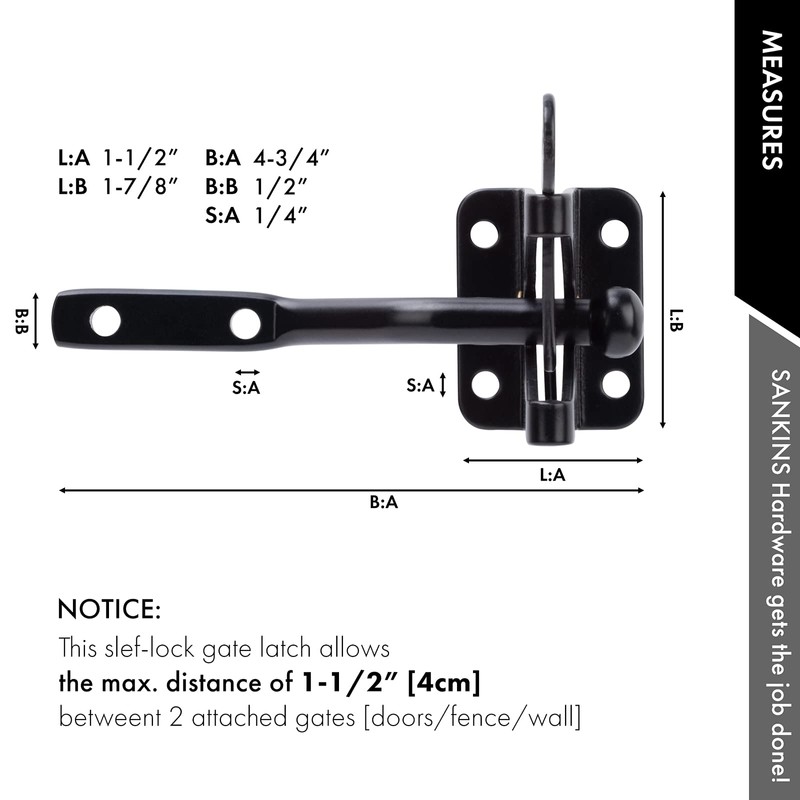 SANKINS Self Locking Gate Latch Automatic Gravity Lever for Wood