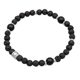 Kuzzoi Buddha 0210432623 Men's Bracelet Natural Stone Bead Bracelet Onyx Beads 8 mm 925 Sterling Silver Real Stone Bracelet for Men Length 19-21 cm, Sterling Silver Stone Nylon, Onyx