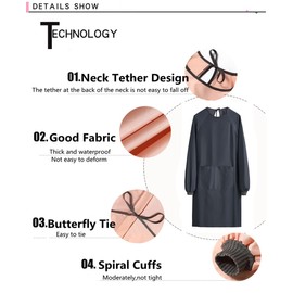 NAN Wind Solid Color Kitchen Apron with Pockets,Unisex Long Sleeves Waterproof Apron for Cooking Baking Cleaning Work,Black Chef Aprons Kitchen Cooking Apron BBQ Grill Gift for Dad Men Women