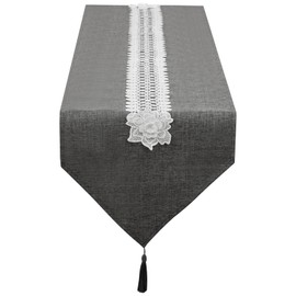 SANLEHAUSE Table Runner Gray 40 x 220 cm Linen,Embroidered Tassel Tablerunner, Plain, Elegant, Easy-care Table runner for Dining Table, Coffee Table, Restaurant, Decoration