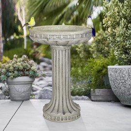 SKYFIRE 24 Inch Height Outdoor Bird Bath - Fibre Reinforced Concrete Large Bird Bath Stylish with Modern Pedestal for Garden, Patio, Lawn, Backyard - 16”W X 24”H Contemporary Birdbaths & Supports