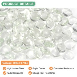 M METERXITY High Luster Round Fire Glass Beads, Glass Gems, Glass Pebbles, Glass Marbles for Vases/Fire Pit/Crafts/Aquarium/Garden Decorations 18-22mm, 350g/0.77-Pound [Transparent]