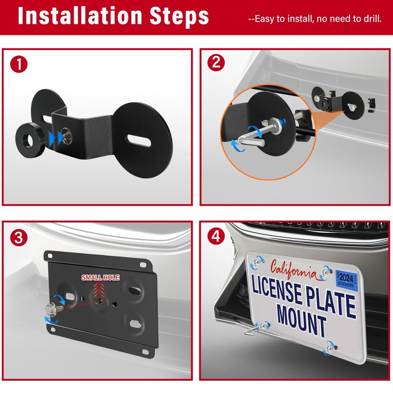 Steel Front License Plate Mount – No-Drill License Plate Bracket