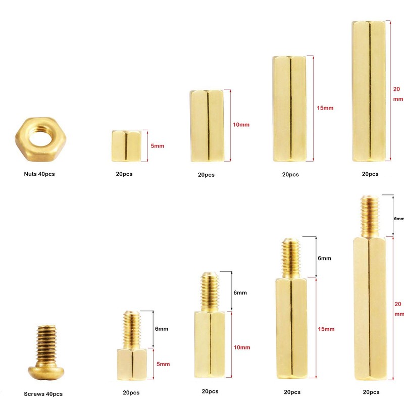Litorange 240 Pieces M3 Male Female Hex Brass Spacer Standoff