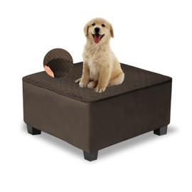 NeColorLife Waterproof Square Ottoman Cover, Thick Stretch Velvet Slipcover for Footstool, Non-Slip Soft Furniture Protector for Pets and Dogs,Coffee,Small
