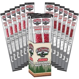 Old Trapper Kippered Steak, Peppered Flavor, Two-Ounce Individually Wrapped Packages, Spicy Meat Snack for Between Meal Bites, 22 Grams of Protein per Serving (Pack of 12)