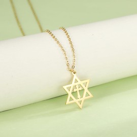 VASSAGO Star of David Pendant Necklace Solomon Six-pointed Star Talisman Stainless Steel Hexagram Jewish Israel Jewellery for Men, Stainless Steel