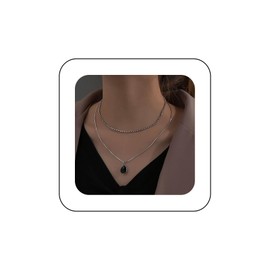 Cimenexe Bohemian Teardrop Onyx Choker Necklace Black Onyx Pendant Necklace Silver Onyx Sleek Chain Necklace Layered Onyx Crystal Necklace Jewelry for Women
