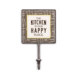 The Kitchen Is Our Happy Place Gray Utensil Print 5 x 3 Metal Magnetic Hook