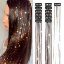 Ubeleco Hair Tinsel 12Pcs Clip in Rainbow Hair Accessories 20.5 Inch Fairy Hair(Rainbow)