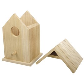 Rayher Hobby 62291000 Decorative Birdhouse with Removable Roof, Natural Wood Nesting Box for Crafting, 12.5 x 10 x 17 cm