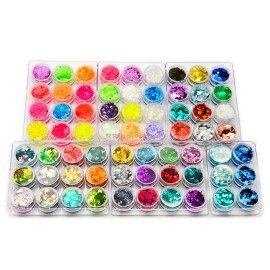Wholesale 5D Cat Color Shift Glitter Bubble Chunky Glitter Set 12 Pcs in 2oz Jars  for Snowglobe and Resin Craftcolor: Set9-66 mix colors/Nail Glitter