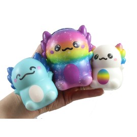 Curious Minds Busy Bags Axolotl Family - Set of 3 Different Sizes Slow Rise Squishy Toys - Memory Foam Animal Themed Party Favors, Fidgets, Stress Balls, All Ages, Multicolored