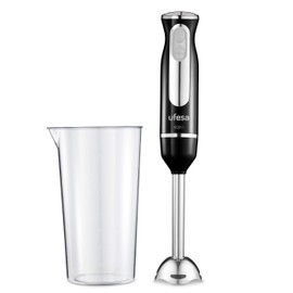Ufesa BP3442 Hand Blender, 600 W, Turbo Function, 2 Stainless Steel Blades and Base, Ergonomic and Splash-proof Design, Includes Measuring Cup, BPA-Free, Black