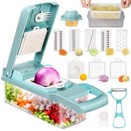 KMASHI 14 in 1 Vegetable Chopper, Multifunctional Mandoline Slicer Dicer Household Kitchen Manual Julienne Grater Cutter for Onion, Garlic, Carrot, Potato,Fruit, Salad