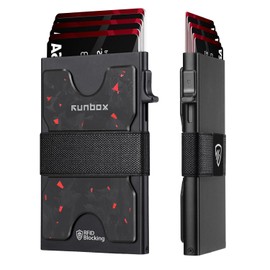 RUNBOX Slim Card Holder Wallet for Men, Minimalist RFID Blocking Wallet with Pop-Up Function, Ultra-Thin Design, Metal Business Card Cases holds 12+ Cards, Gifts for Men, Men's Accessories