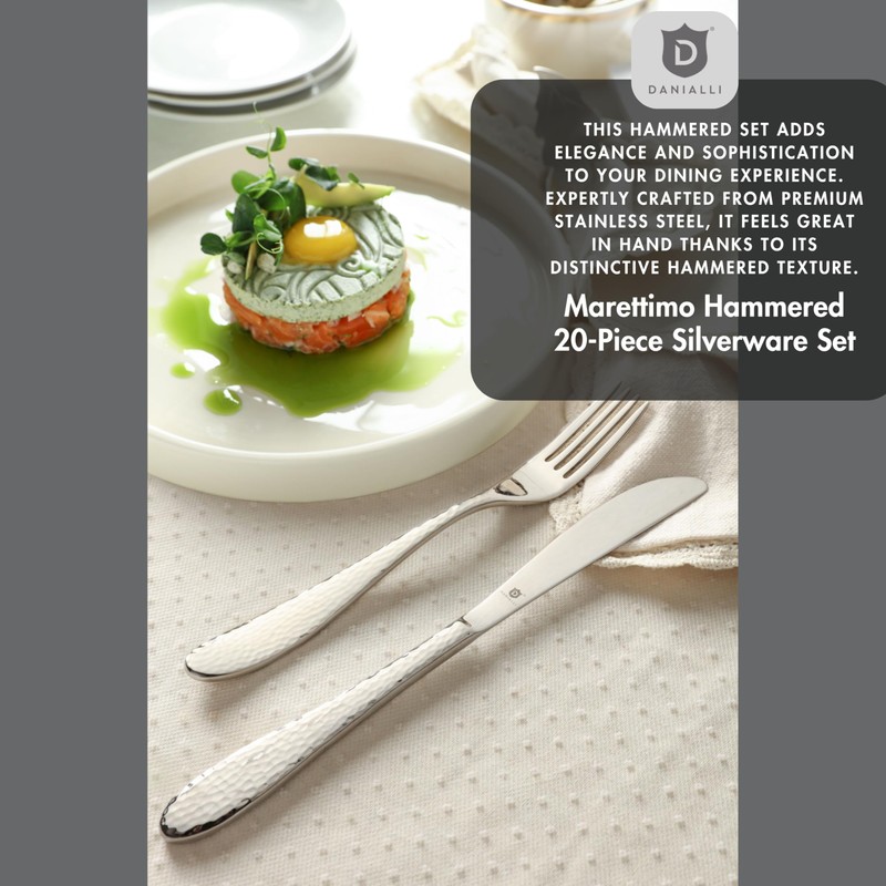 Danialli Hammered Silverware Set | Premium 18/10 Stainless Steel Flatware