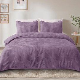 Exclusivo Mezcla Ultrasonic Twin Quilt Bedding Set, Lightweight Dusty Lavender Bedspreads Soft Modern Geometric Coverlet Set for All Seasons (1 Quilt and 1 Pillow Sham)