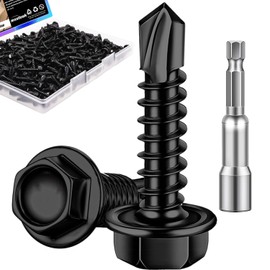 mxuteuk #8×3/4" Self Tapping Screws,410 Stainless Steel Self Tapping Screws for Metal,Self Drilling Screws,Hex Washer Head Screws Suitable for Wood, Metal or Tough Materials (180PCS)