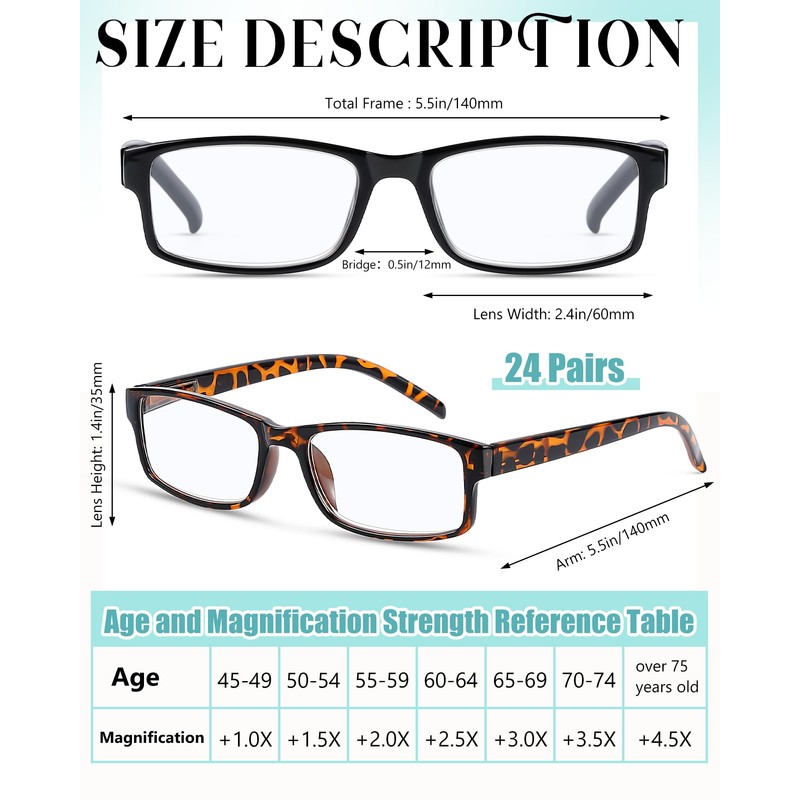 Umigy 24 Pack Reading Glasses Bulk Traditional Readers with Spring