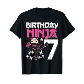 Birthday Ninja 7 Girl Pink Shinobi Themed 7th B-Day Party T-Shirt