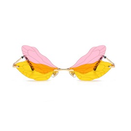 ENTHYI Dragonfly Wing Shape Sunglasses for Women/Men Frameless Irregular Glasses Shades Party Sun Glasses (pink/yellow)