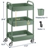 YASONIC 3-Tier Rolling Cart, Green, 66 Pounds Capacity, Mesh Storage