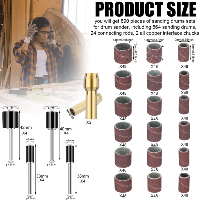 890 Pieces Sanding Drum Set for Drum Sander Include 864