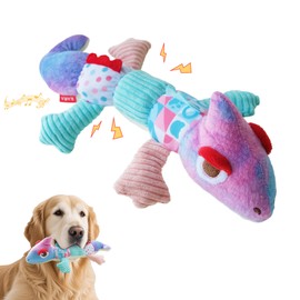 DSUMD Squeaky Dog Toys Stuffed Tear-Resistant Plush Chameleon Pet Toy Eliminates Boredom for Small Medium Breed, for Chewing and Playing Tug of War (Purple)