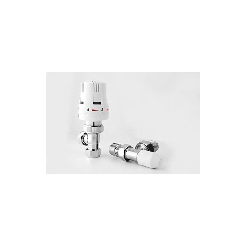 Greened House Trieste Angled White Thermostatic Radiator Valve Bi-Directional/Towel Rail