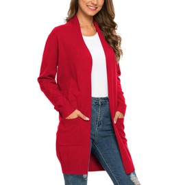 PCEAIIH Women's Long Sleeve Open Front Knit Cardigan Sweaters with Pockets (M, Red)