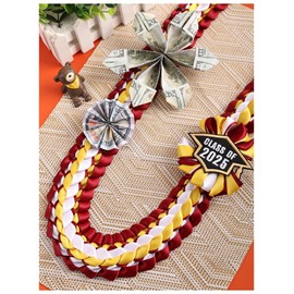 TFTAFAN Silk Graduation Leis Class of 2025 Graduation Ribbon Leis Graduation Necklace Braided Necklaces For High School College Graduation DIY Decors Party Supplies (1, Burgundy,white,and gold)