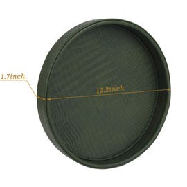 HofferRuffer Faux Leather Round Serving Tray, Vegan Croco Leather Decorative Tray, Food Tray for Storage Drinks, Snack & Cosmetics, Dia.12'' x 1.6'' (Green)