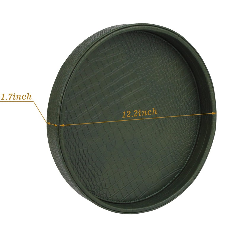 HofferRuffer Faux Leather Round Serving Tray, Vegan Croco Leather Decorative