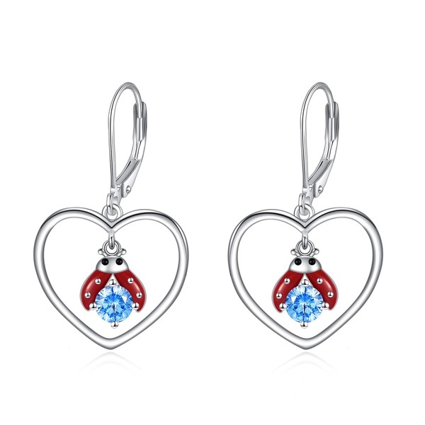 Ladybug Earrings for Women S925 Sterling Silver Heart Cute Animal