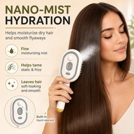 Cepillo de Vapor Eléctrico Pulverizador, Peine Masajeador Cojín de Aire y Luz Roja, USB C Recargable, Antiestático Antiencrespamiento, Desenredante Cabello, Autolimpiable Cuidado Capilar